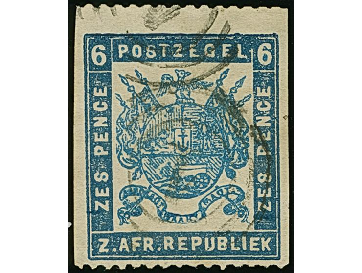 1874 , Typographed by P. Davis &amp; Son, Pietermaritzburg 6 d. blue, horizontal perforated 12½, on thicker more opaque paper