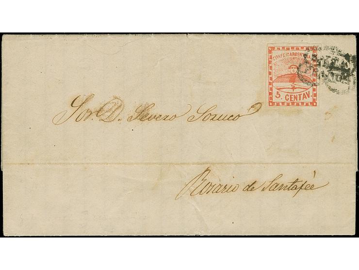 1858, Confederation 5 c. red, a used example with good to large margins all round, tied to 1858 (20/8) entire letter from Sal