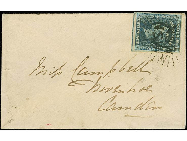 1857, Queen Victoria, 2 d. blue, good to large margins (bit of adjacent stamp visible at bottom), tied to small cover by very