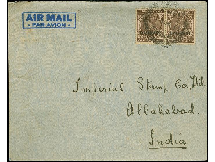 1937/62, five air mail covers and air letter, all with BAHRAIN overprints, to India, USA and England, some different.
