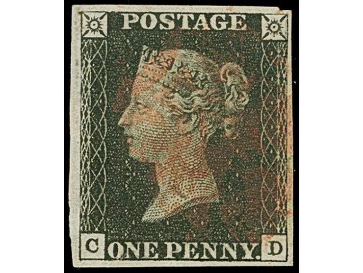 1840, Victoria One Penny black CD, Plate 8, with good to large margins, light strike of the Maltese cross in red, fine
