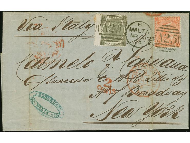 1874, Great Britain 4 d. vermilion (Pl. 13) and 6 P. buff (Pl. 12, two toned perfs) tied to folded envelope with full content