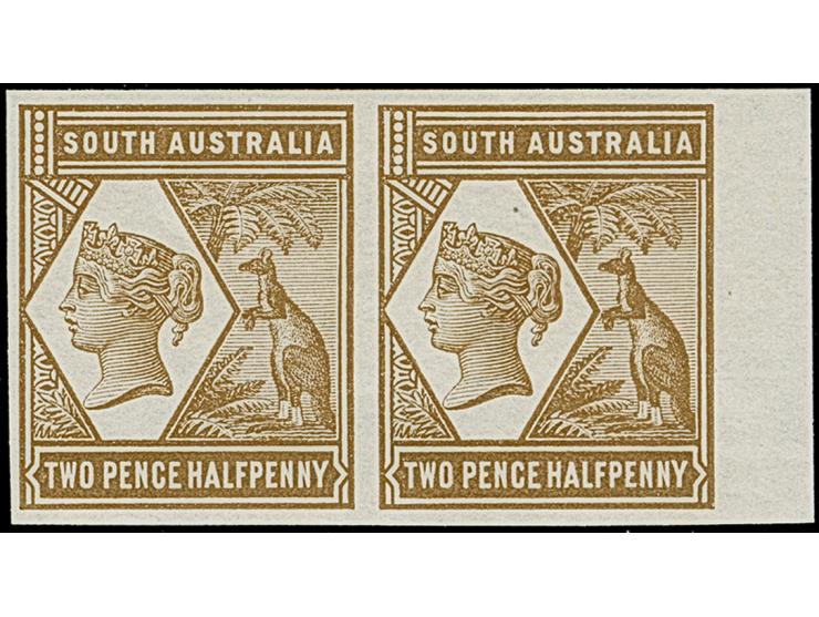 1894/1906, 2½ d., imperforated colour trial in ocre, horizontal pair, mnh