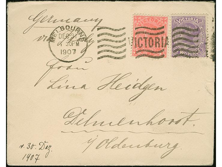 1872/1916, Six covers and four postal stationerys, including beautiful VICTORIA 1907 wave cancel, three of the covers to Germ