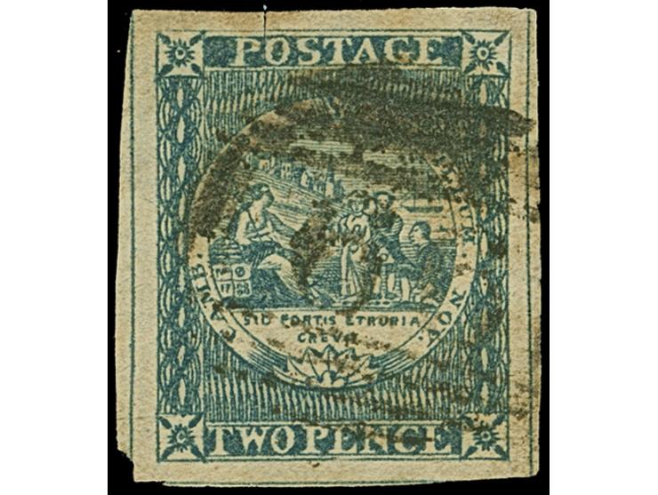 1850, Sydney Views 2 d. deep blue, Plate I, early impressions, well to large margins, cancelled by ´66´ oval grid (Singleton)