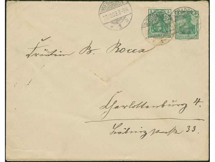 Reklameumschlag Germania 5 Pfg., mit Zufrankatur 5 Pfg. von “WIESBADEN .10.03” nach Berlin (Frech/Mette/Werner PAU5B2/013)