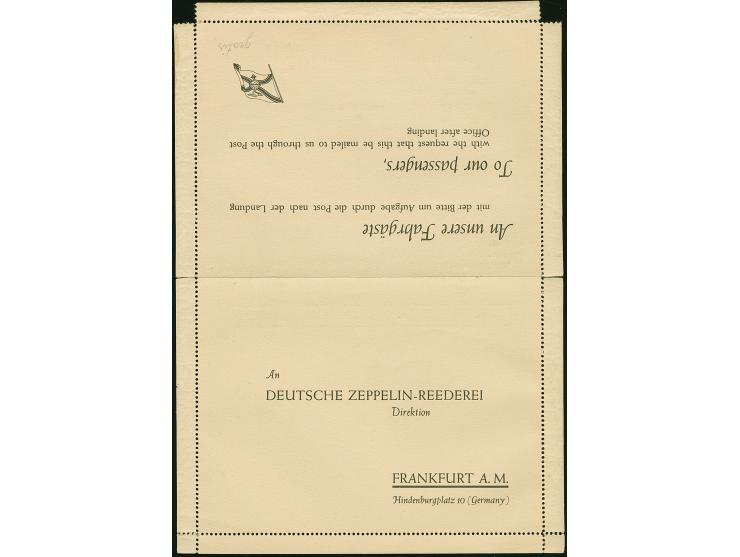 1933 ca., Kartenbrief der Zeppelin-Reederei für Fahrgäste Formular D.Z.R.A.2., innen Vordruck für ‘Wünsche und Beschwerden’ m