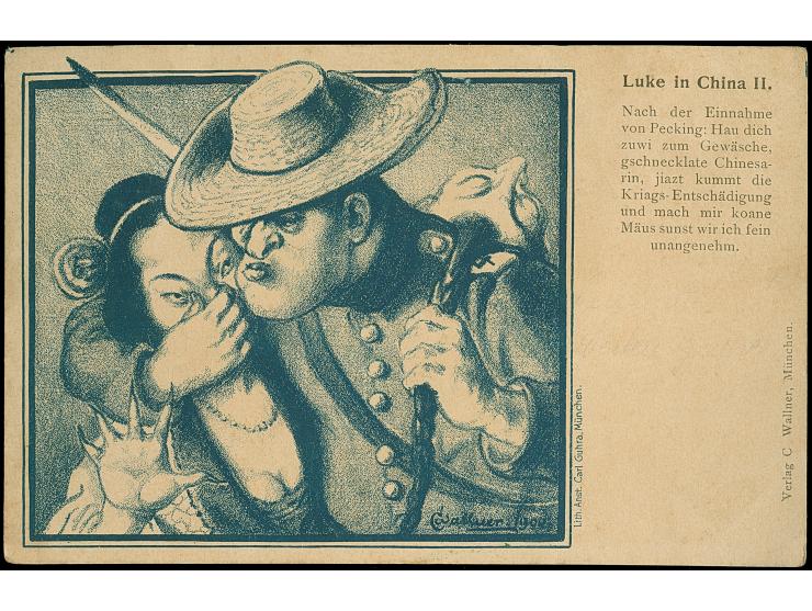 1898/1900, Drei Ansichtskarten mit interessanten Motiven, Marine, S.M.S. Karl der Grosse und Fahne, ‘Gruss aus Kiautschou" Ki