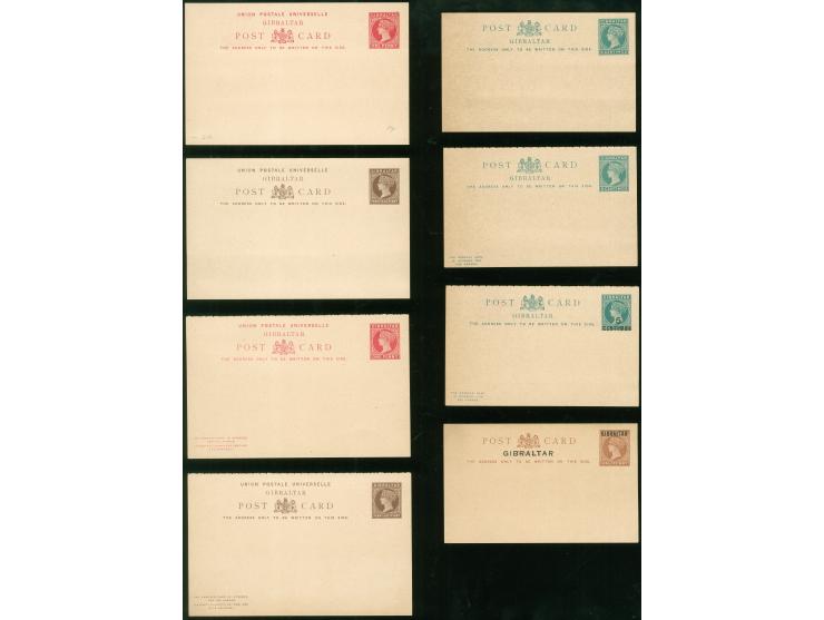 1886/89, set of 18 postal stationery cards unused, starting Natal and St.Vincent overprinted cards, nine complete answering c
