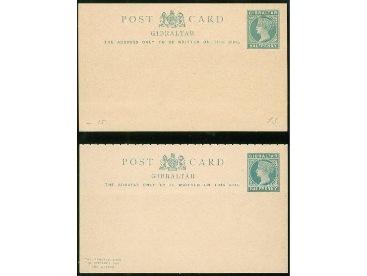 1886/89, set of 18 postal stationery cards unused, starting Natal and St.Vincent overprinted cards, nine complete answering c