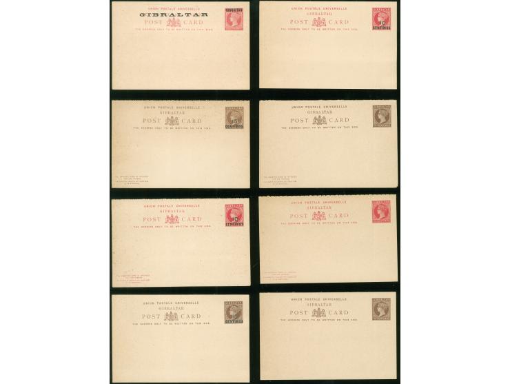 1886/89, set of 18 postal stationery cards unused, starting Natal and St.Vincent overprinted cards, nine complete answering c