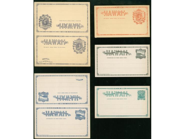1883, 2 c. + 2 c. dark blue complete postal stationery answering card unused, very fine. (Scott catalog value $450), plus 1 c