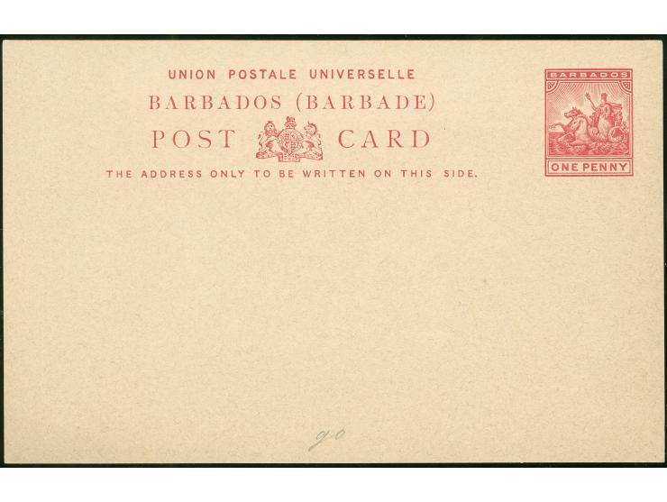 1886/91, set of 9 postal stationery cards, including 1891 ONE PENNY on 1½ d. + ONE PENNY on 1½ d. overprinted QV lilac statio