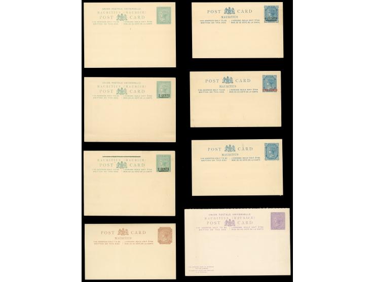 1879-85, QV set of 8 postal stationery cards, including one answering card, all unused, tiny paper adhesives on reverse, othe