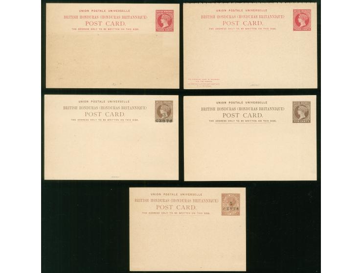 1888-92, QV set of 5 postal stationery cards, including one answering card, all unused, tiny paper adhesives on reverse, othe