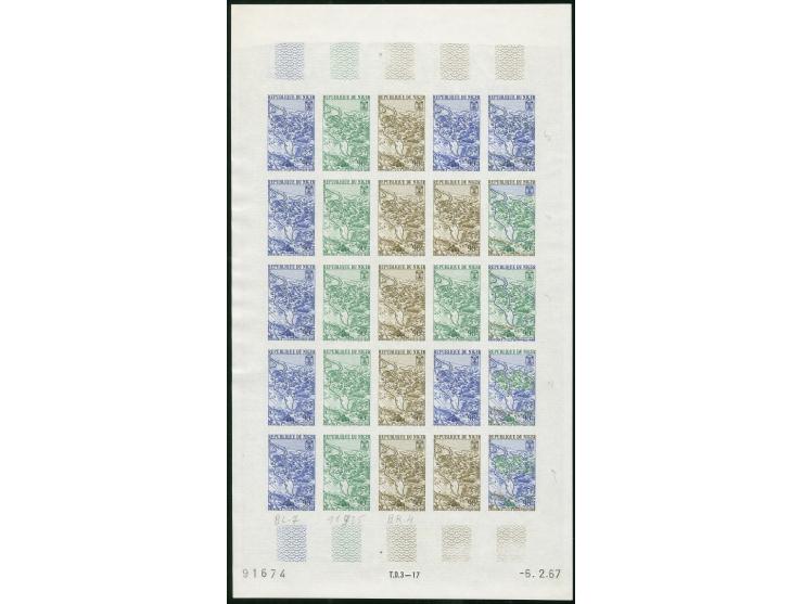 1967, Olympic City Grenoble, Niger complete set of four values in 4 imperforated colour proofs, each in sheets of 25 with mar