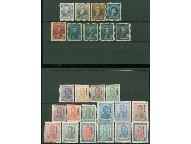 1916 Centenary set of 16 stamps overprinted MUESTRA, cat. value £500 as normals, plus nine stamps San Martin with Muestra ove