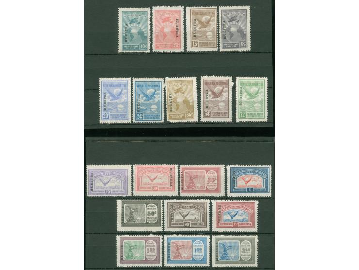 1928, airmail issue 5 c. - 3.60 p. complete 19 valuet with overprint ‘MUESTRA’, unused, 18 c. corner missing perforations, ot