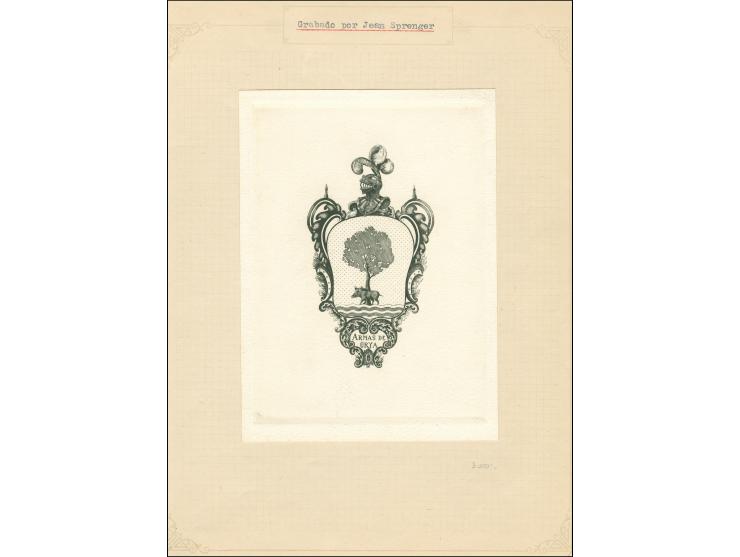 1946, Coat of Arms with wild boar engraving (6x10cm) and additional engraving portrait Franklin D. Roosevelt (16x20cm) for th