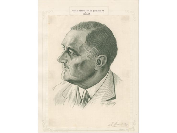 1946, Coat of Arms with wild boar engraving (6x10cm) and additional engraving portrait Franklin D. Roosevelt (16x20cm) for th