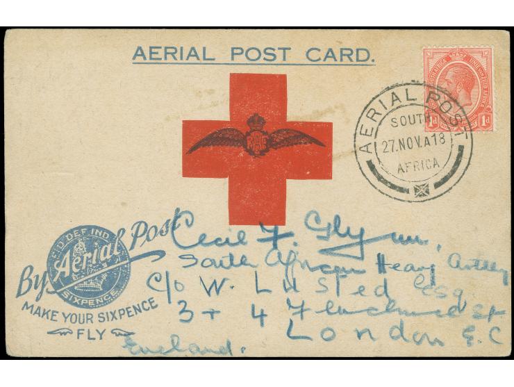 1918, MAKE YOUR SIXPENCE FLY: Johannesburg to London Flight with South Africa 1 d. tied by AERIAL POST 27 NOV 18 cds. to Red 