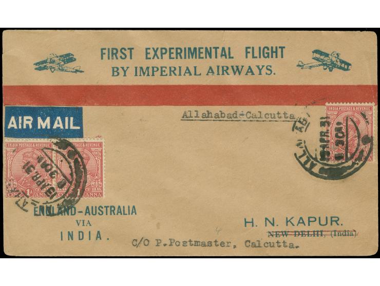 1931, Cover flown at leg Allahabad to Calcutta at "First Experimental Flight / By Imperial Airways England-Australia via Indi