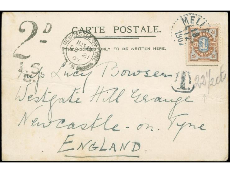 1907, Mammoth Balloon Flight Daily Graphic Newspaper "A Message from Mid-Air" 1 o. blue brown tied to postcard by MELLERME Sw