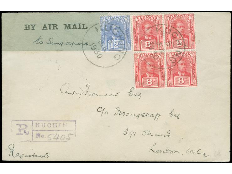 1930, registered envelope carried on sixth stage of R.A.F. flight S.1419 from Kuching 5.7.30 to Singapore, franked at 44 c. a