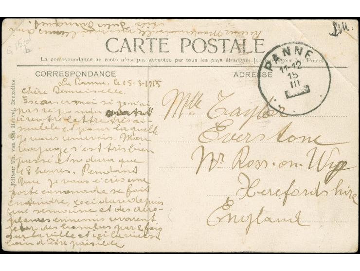 1915, Military airmail service ‘Kings Flight’ during the First World War: First Civil Mail from PANNE Belgium to Folkestone E