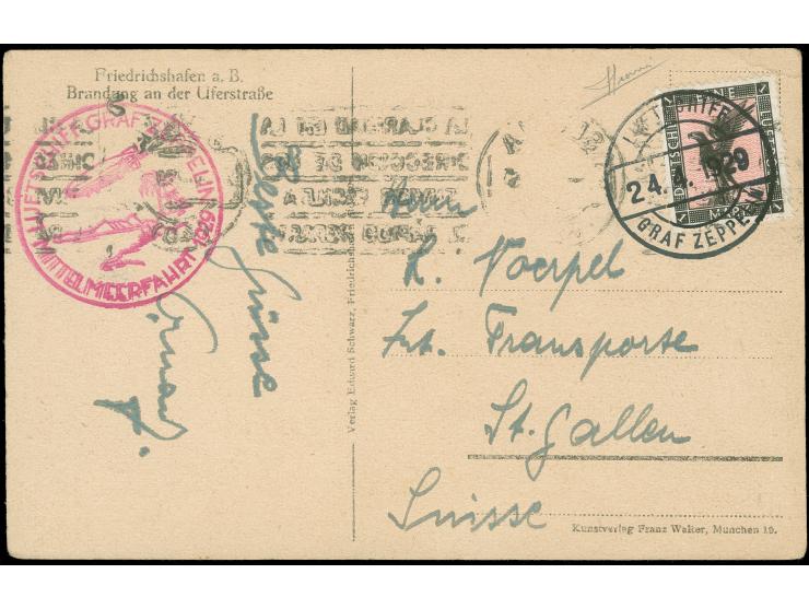 1929, Mittelmeerfahrt, Bordpost der Rückfahrt vom 24.4., Passagierpostkarte mit 1 Mk Steinadler, Bestätigungsstempel, Grußtex