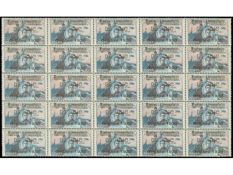 1920, Meeting Aeronautique de Buc, (Oct 1920) overprint on Guynemer issue, pane of 25, folded between stamps, mint never hing