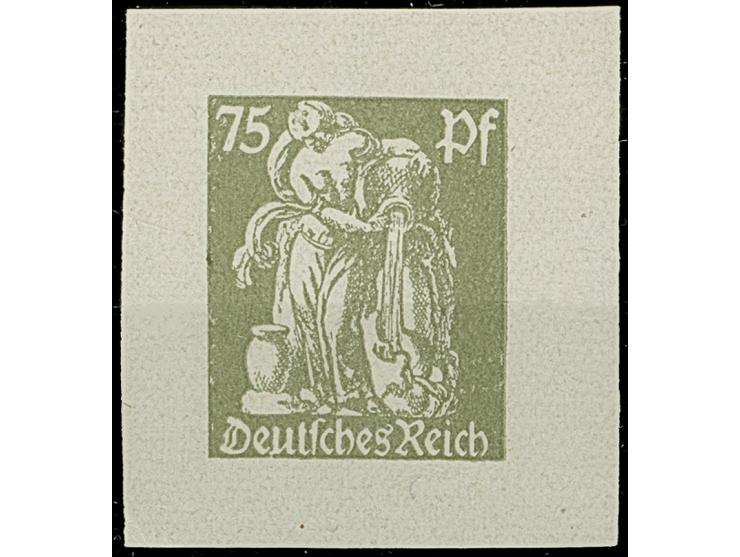 1921/22, Freimarken 75 Pfg., Essay in nicht ausgeführter Zeichnung auf Kunstdruckpapier, fünf Werte in verschiedenen Farben, 