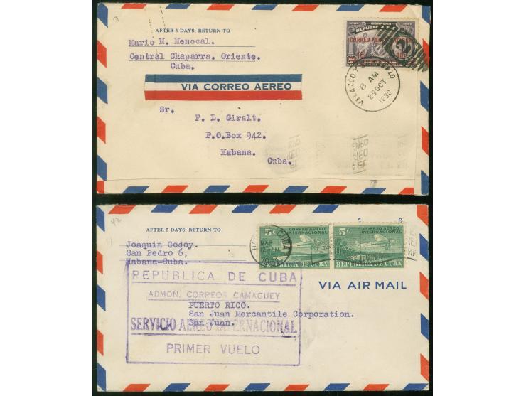 1930/31: Two internal first flight covers from Havana to Camaguey Puerto Rico, respectively from Velazco to Havana on Oct 29/