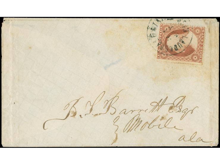 G. Washington 3 c. orange-brown tied to watermarked thin paper cover by LAUDERDALE STATION MISS. MAY/31 cds., few spots, addr