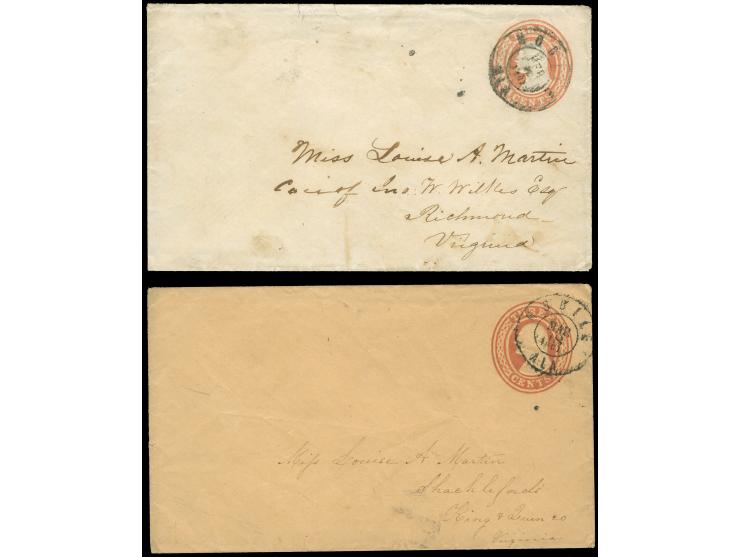1861/62, two different postal stationery envelopes G. Washington 3 c. orange, each cancelled MOBILE ALA. FEB 1862 and MOBILE 