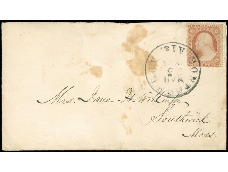 1861, Montgomery Ala., Mar/25 1861 good strike of cds. ties U.S. 1857, 3 cent dull red, rich color, on cover addressed to Jan