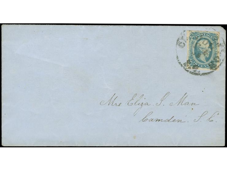 10 c. blue tied to selfmade cover by "CHARLESTON SC Jul/24" cds., showing inside print “The Petition of the City Council of C