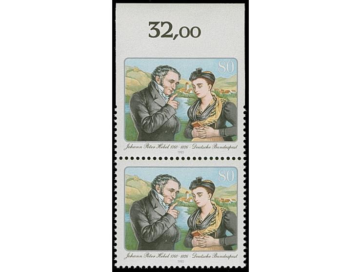 1985, Hebel 80 Pfg., oben ungezähntes Oberrandstück im senkrechten Paar mit Normalmarke, postfrisch. Tadellos. Sehr selten, n