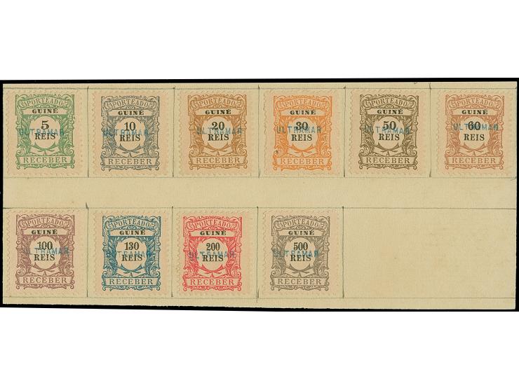 1904, 5 r. – 500 r., all with handstamp "ULTRAMAR" on piece of record sheet