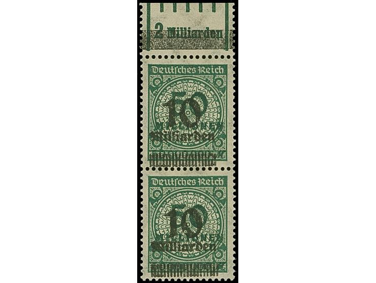 10 Mrd. auf 50 Mio. M. schwarzopalgrün, senkrechtes Oberrandpaar (OPD Königsberg) mit Walzenkonfiguration -/1'5'1, postfrisch