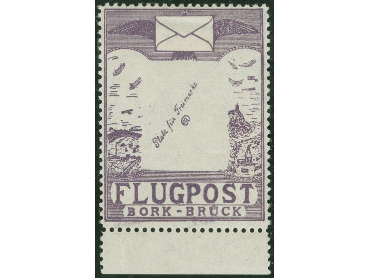 1912, Bork-Brück violett, gezähnt, Unterrandstück, ungebraucht, kleiner Eckbug ansonsten in einwandfreier Erhaltung, violette
