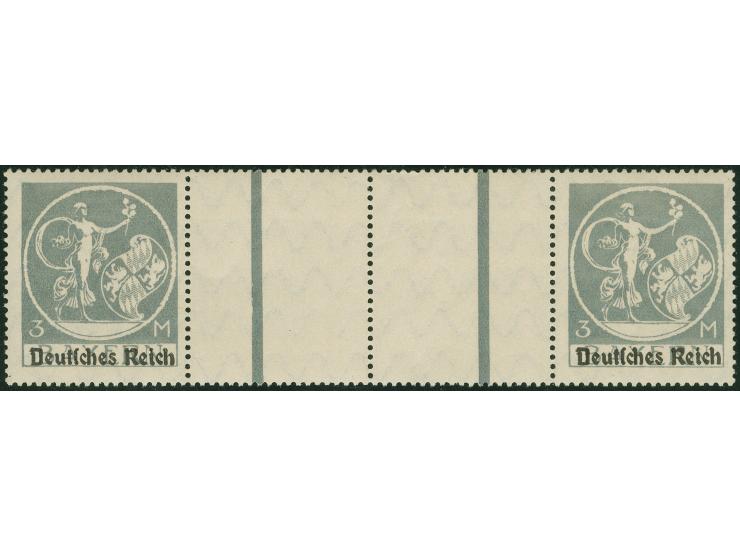 1920, Bayern-Abschied 3 M. grautürkis Aufdrucktype I, waagerechtes Zwischenstegpaar aus unzertrennt gebliebenen Druckbogen, u