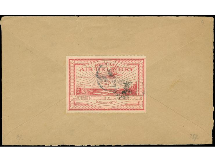 1925 (Jan 22) Laurentide Air Service, cover reverse only with Laurentide Semi-Official Airmail ‘Canada 1924’ red canceled Lar