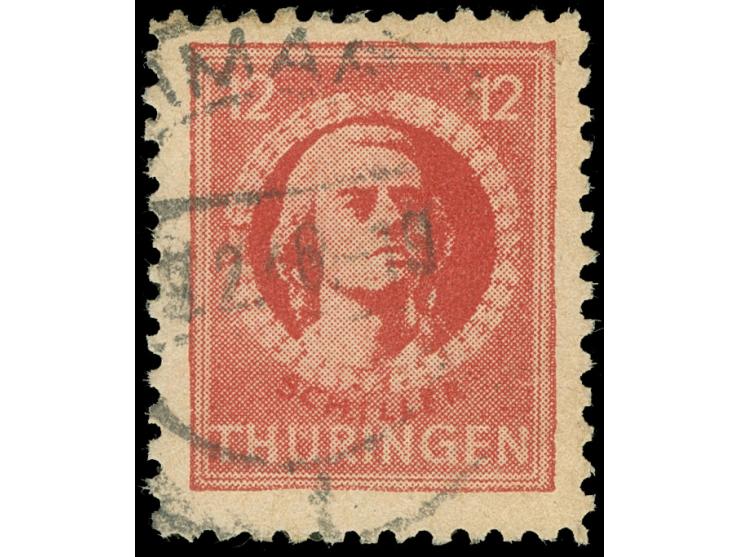 12 Pfg. dunkelbräunlichrot auf Papier t, leicht gestempelt "WEIMAR 9.2.26". Kurzbefund Ströh BPP