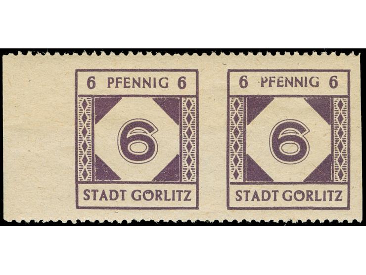 1945, Ziffer 6 Pfg. im waagerechten Paar vom linken Bogenrand, senkrecht ungezähnt, postfrisch, einwandfrei. Kurzbefund Kunz 