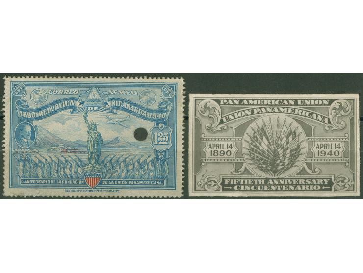 1940, "PAN AMERICAN UNION" Security Banknote Co. Proofs, 1,25 c. blue with Specimen punch and black imperf. Bromide-photo Pro