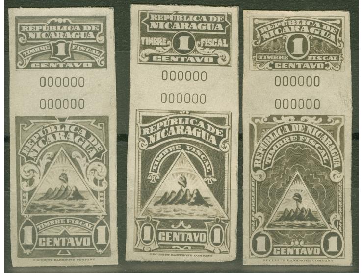 1940, Security Banknote Co. Proofs, three Revenues with serial no."000000", all imperf. Bromide-photo proofs in issued and un