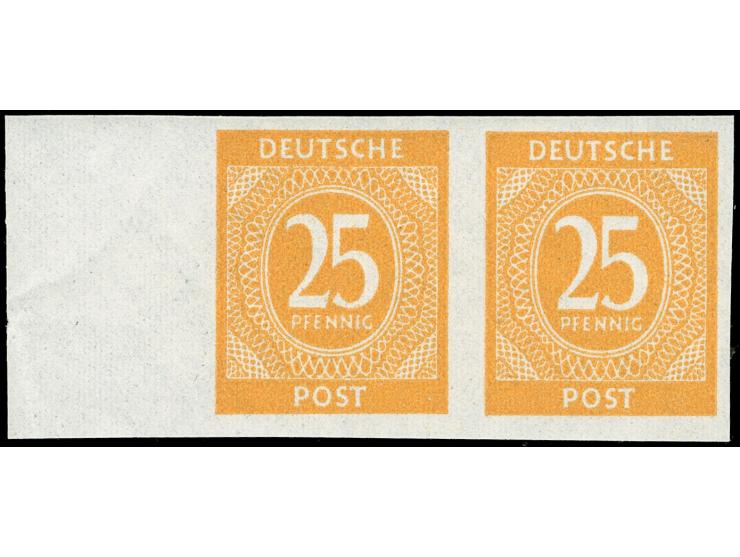 1946, Ziffern 25 Pfennig ungezähnt, waagerechtes Paar vom linken Bogenrand, postfrisch, einwandfrei. Fotobefund H.-D. Schlege
