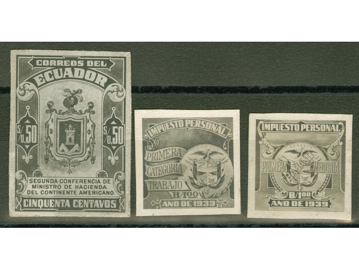1939/40, Security Banknote Co. Proofs, three revenues and postage stamps, all imperf. Bromide-photo proofs in issued and unis