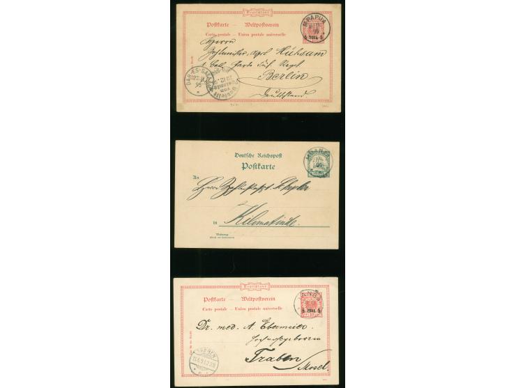 1895/1901, MPAPUA 16.11.95 auf Ganzsache 10 Pfennig "Krone/Adler" mit Aufdruck 5 PESA, der rückseitige Text ist geschrieben i